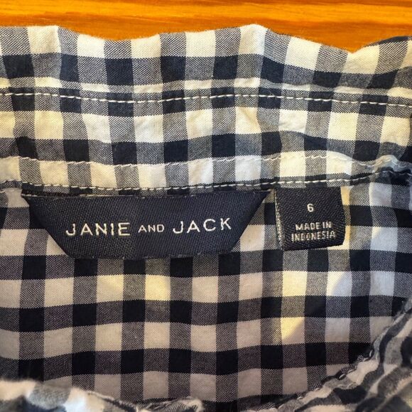 Janie & Jack navy gingham long sleeve button-up shirt Kids 6 dressy holiday - Picture 3 of 9